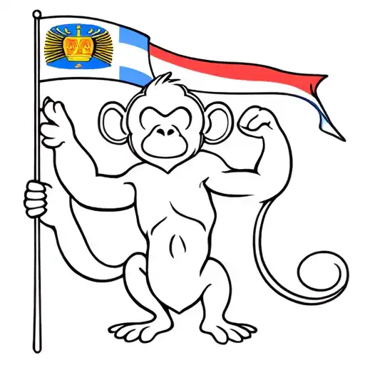 monkey holding thailand flag waving tattoo design idea