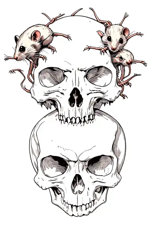 rats coming out of a human skull tattoo design idea