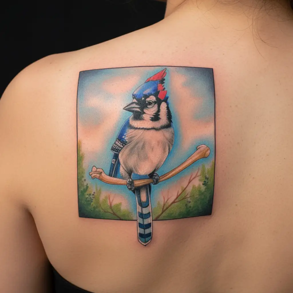 bluejay and cardinal arm sleeve tattoo design idea