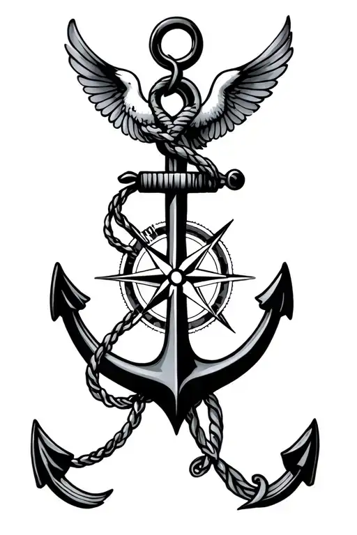 albatross and compass and anchor intertwined tattoo design idea