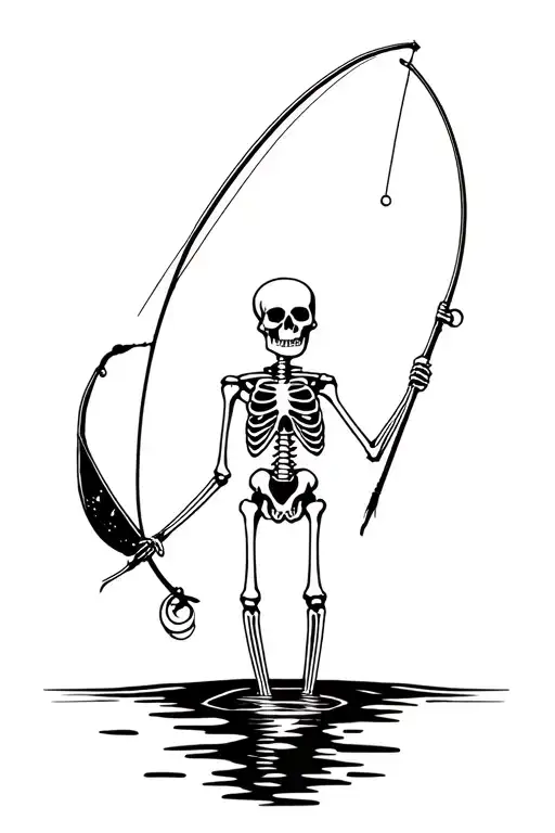 fishing skeleton funny tattoo design idea
