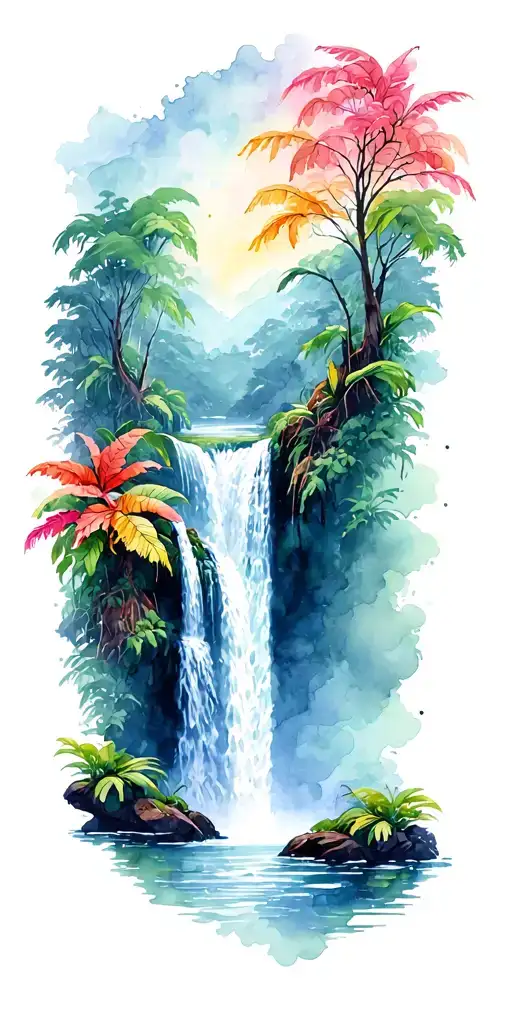 waterfall in the jungle tattoo design idea