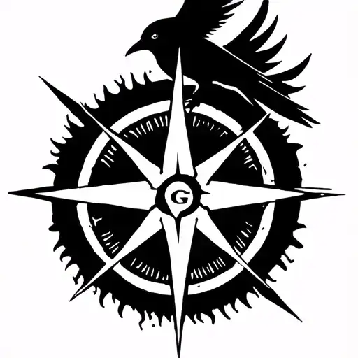 Coverup crow and compass fiery tattoo design idea