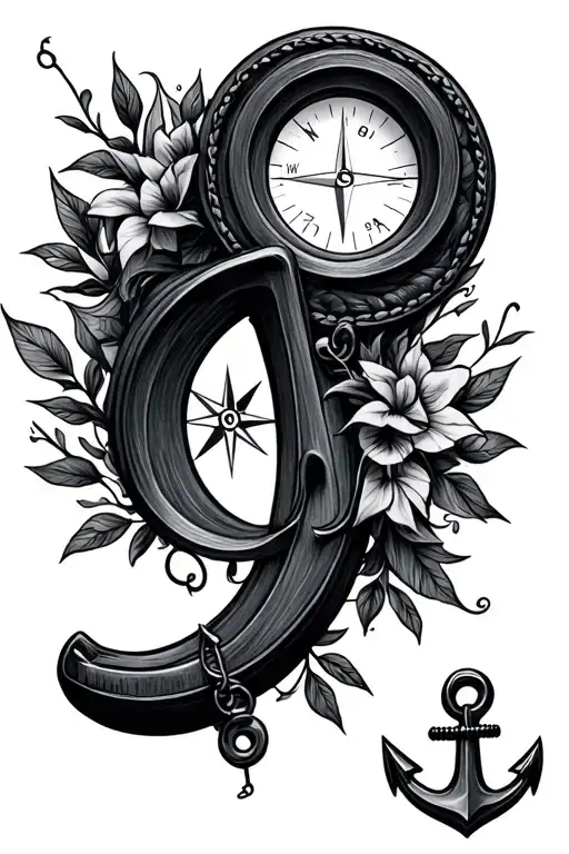 use compass and anchor to create a semicolon tattoo design idea