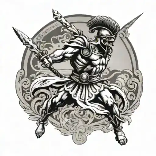 greek warrior dominating tattoo design idea