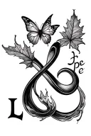 infinity symbol (∞) , maple leaf , butterfly ,A small, rising fire symbol — The letter L, The word “hope” in fine cursiv tattoo design idea