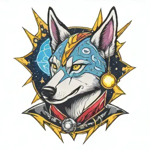 husky eyes and Bowie's lightning Starman Orion tattoo design idea