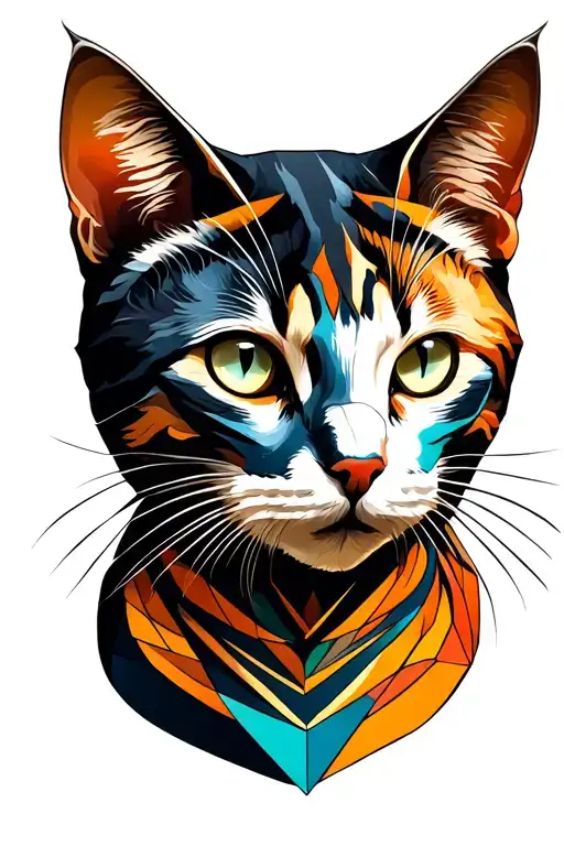Male tattoo, graphic painting of a cat tattoo design idea