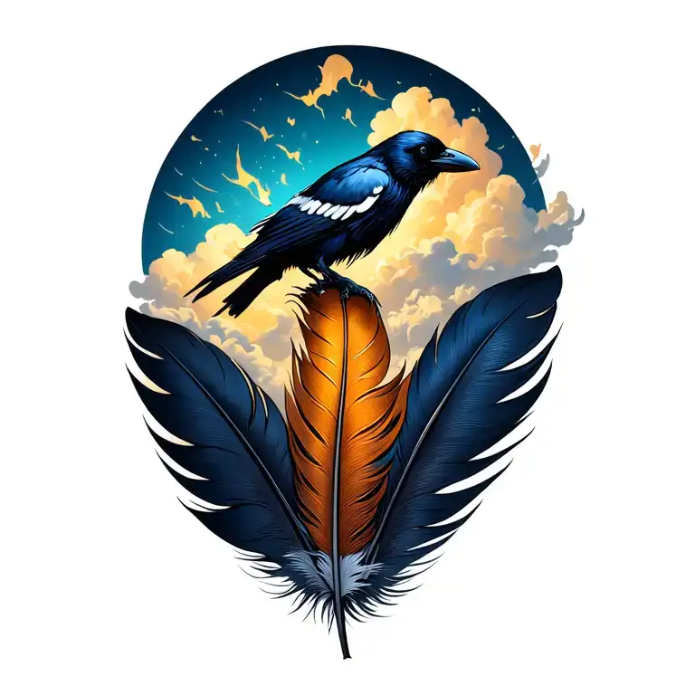 crow feather that turns into a cloud of birds tattoo design idea