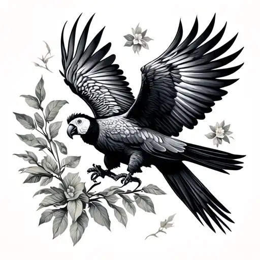 Black cockatoo flying tattoo design idea