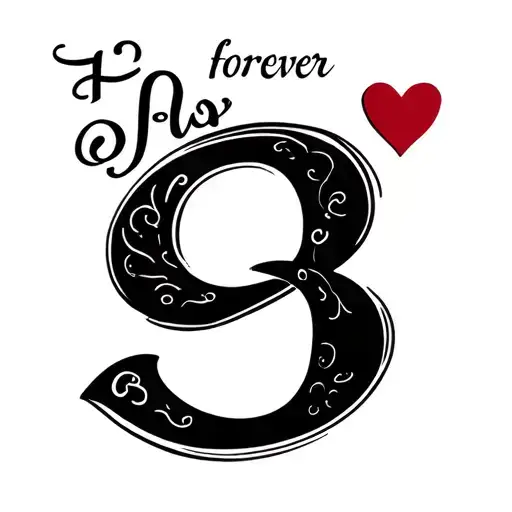 forever 9 in cursive with a small heart and a B next to it in cursive in a straight line  tattoo design idea