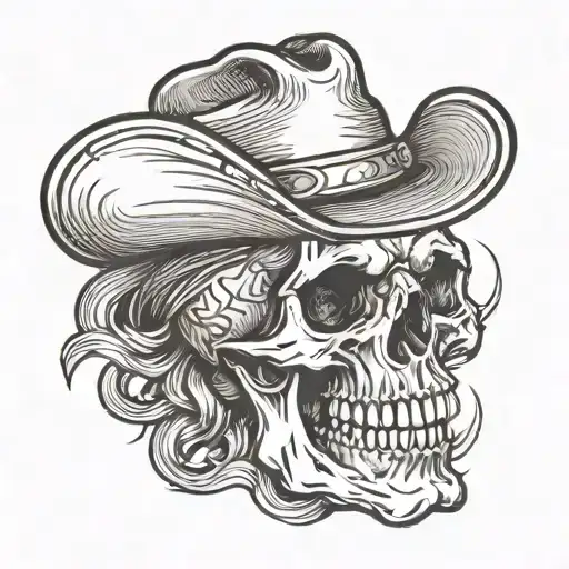 skull with a cowboy hat and smoking a cigar tattoo design idea