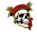 Traditional OLD School Skull with MB Studio banner tattoo design idea