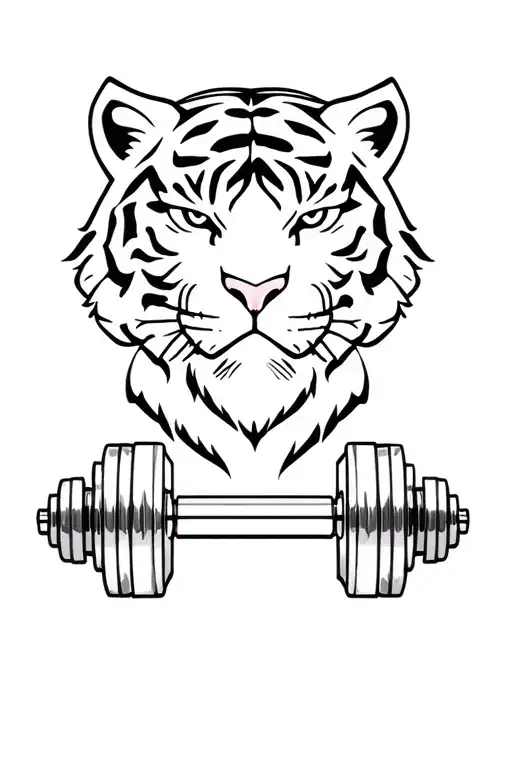 tiger gym dumbbell tattoo design idea