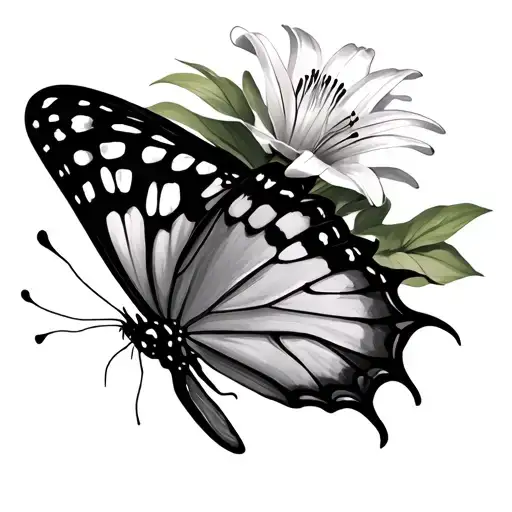 Butterfly And Lily tattoo design idea