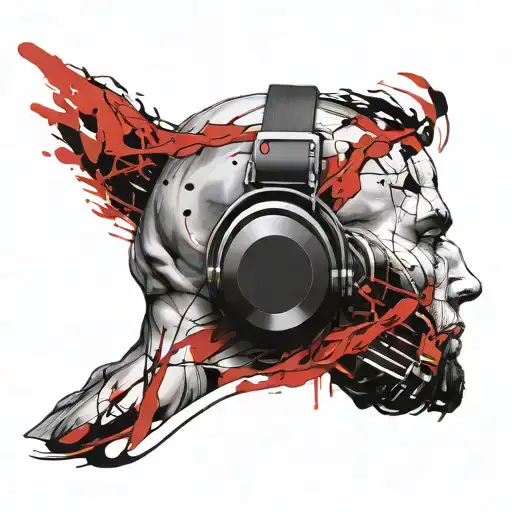 mans bald head head phones tattoo design idea
