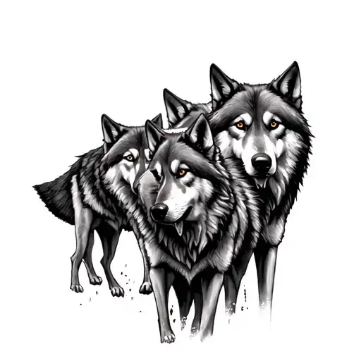 three wolves facing front tattoo design idea
