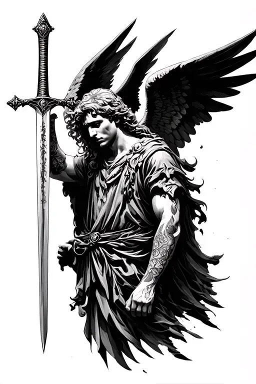 arch angel Michael with sword tattoo design idea