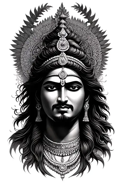 For this intricate Indian-style tattoo, envision a harmonious composition that showcases the revered figures of Mahadev  tattoo design idea