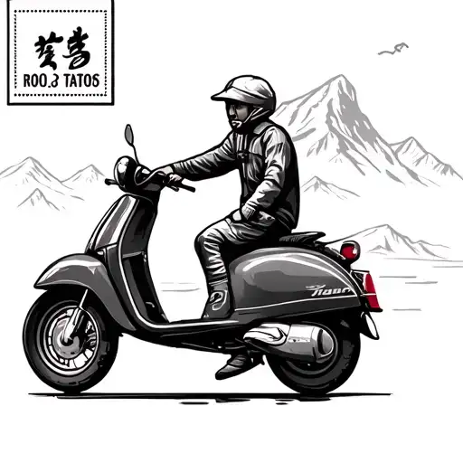 postage stamp, mountain road vietnam scooter 25 combined with letters tattoo design idea