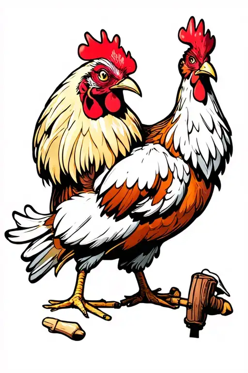 broken leg chicken with cane  tattoo design idea