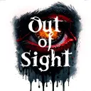 "out of sight" words with shading incorporating elements and bloody eye tattoo design idea