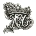 letter N in slight cursive font with female crown and 20.7.24 below it tattoo design idea