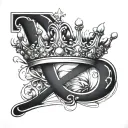 letter N in slight cursive font with female crown and 20.7.24 below it tattoo design idea