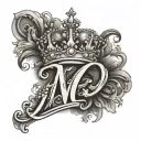 letter N in slight cursive font with female crown and 20.7.24 below it tattoo design idea