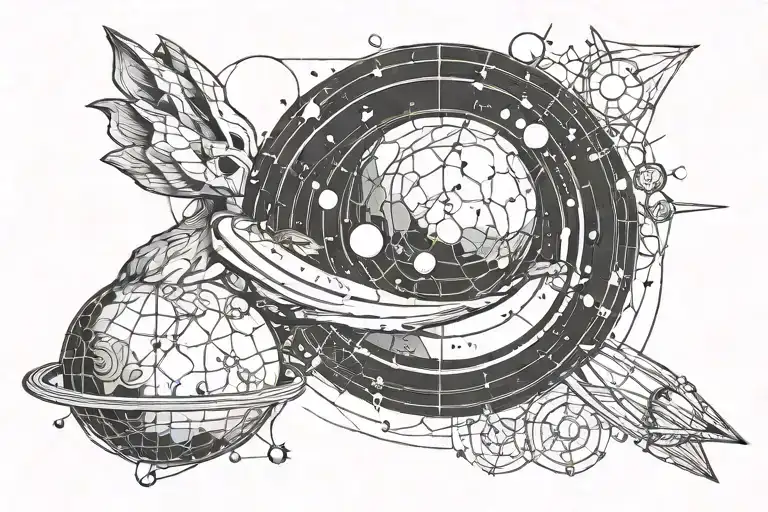 Solar system w. minmal detail inhorizontal. On the side there's a Vector Polygonal Triangular Illustration of bunny Head tattoo design idea