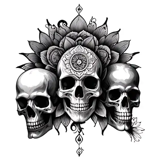 mandala and skulls illusion of puzzle room tattoo design idea