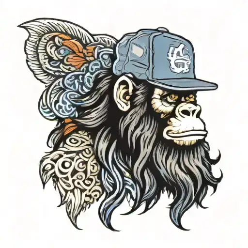 bigfoot wearing a trucker hat tattoo design idea