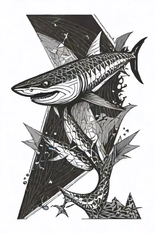 Mako shark it's shadow tattoo design idea