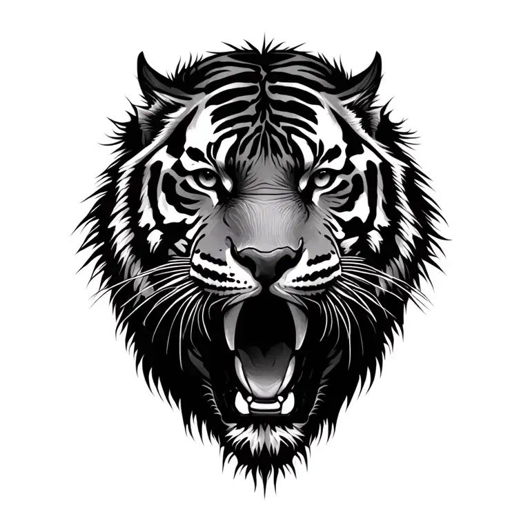 tiger head emerging from the jungle tattoo design idea