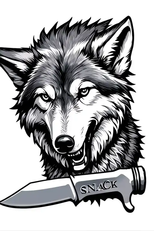 wolf, knife necklace, snack tattoo design idea
