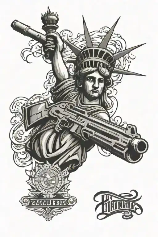 patriotic Statue of Liberty with guns and god tattoo design idea