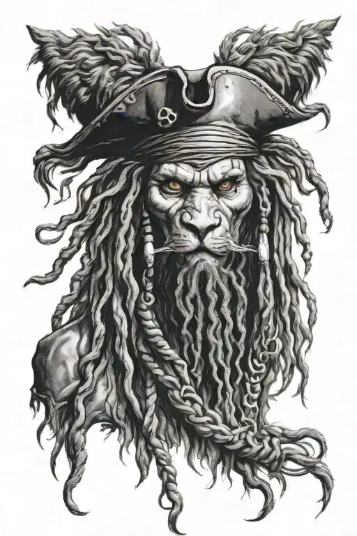 dark lion pirate with dread locks tattoo design idea