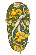 snowdrop, rose, marigold, octopus tentacles wrapping tattoo design idea