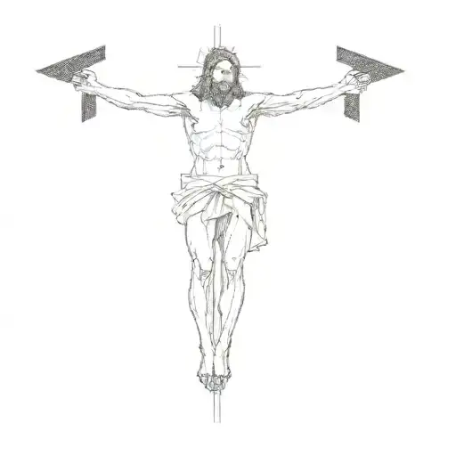jesus on the cross with uzis in his hands tattoo design idea