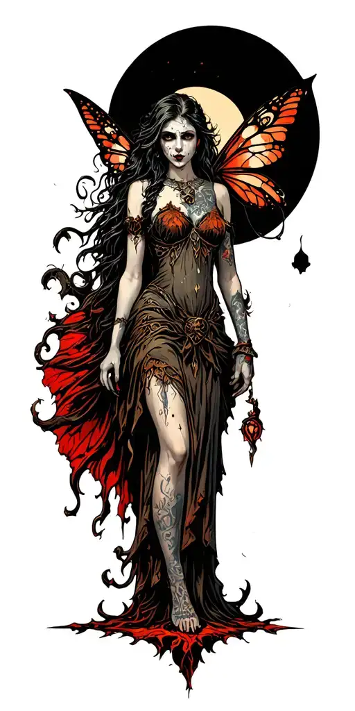 fairy and tower tattoo design idea