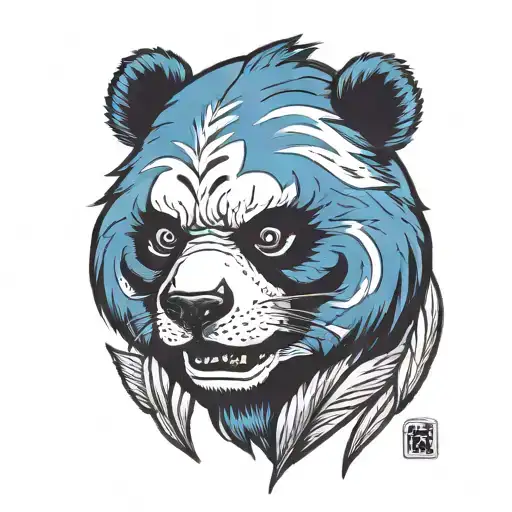 an angry blue panda bear head tattoo design idea