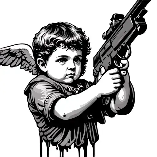 gangster cherub aiming ak47 tattoo design idea