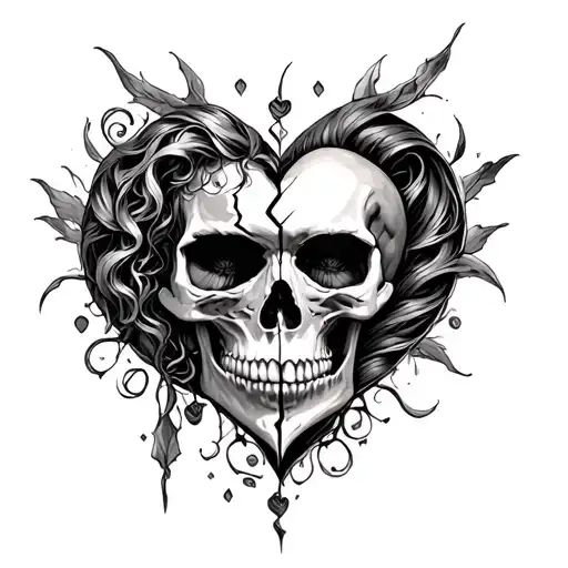 sands of time, beauty and the beast, broken heart, skull tattoo design idea