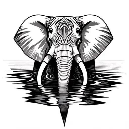 tattoo water ripples with elephant face contour vinyl record. tribal tattoo and dark geometric strokes tattoo design idea