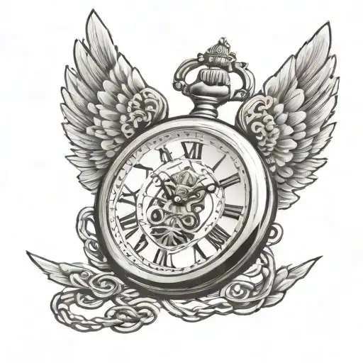 pocket watch with angle wings tattoo design idea