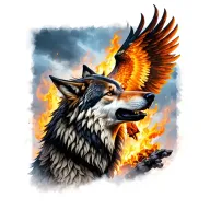 alpha wolf howling with phoenix rising from the ashes tattoo design idea