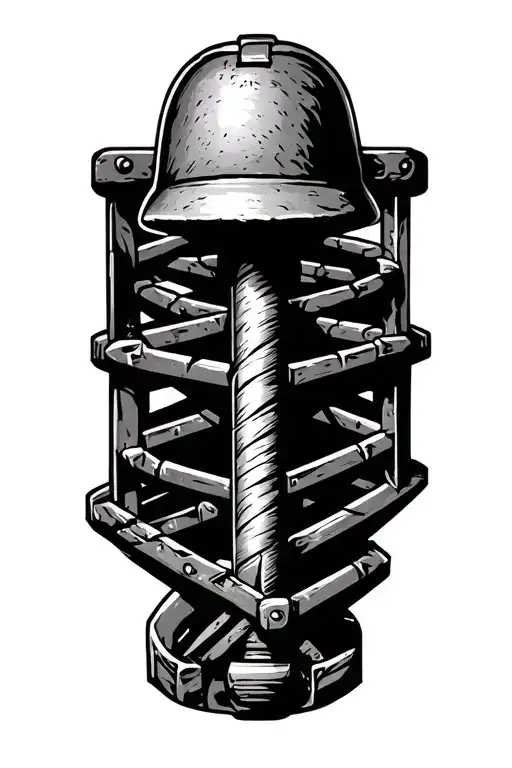 Mining mallet and iron, conveyor tower, carpenter guild, pioneering force, army pilot, 01.05.03, 11.01.07, 03/14/20, tattoo design idea