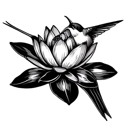 hummingbird on a water lily tattoo design idea