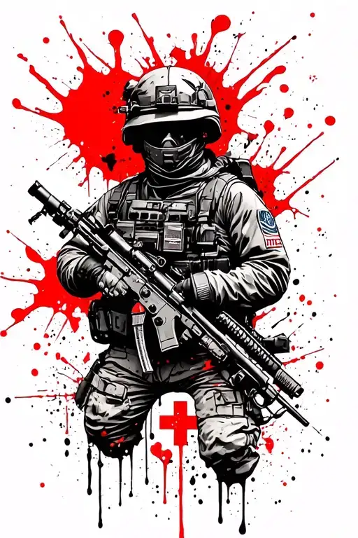 trash polka style representing 1st cavalry division combat medic tattoo design idea