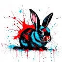 light blue red and black rabbit with the initals H C tattoo design idea